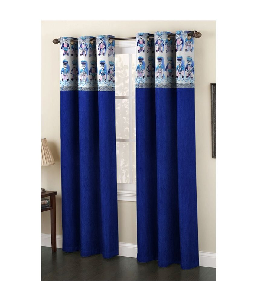     			Homefab India Contemporary Semi-Transparent Eyelet Window Curtain 5ft (Pack of 2) - Blue