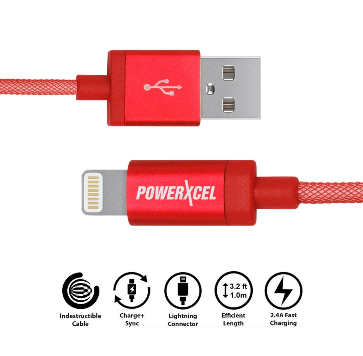 PowerXcel Lightening Cable Red 1 Meter iPhone Cables Online at Low