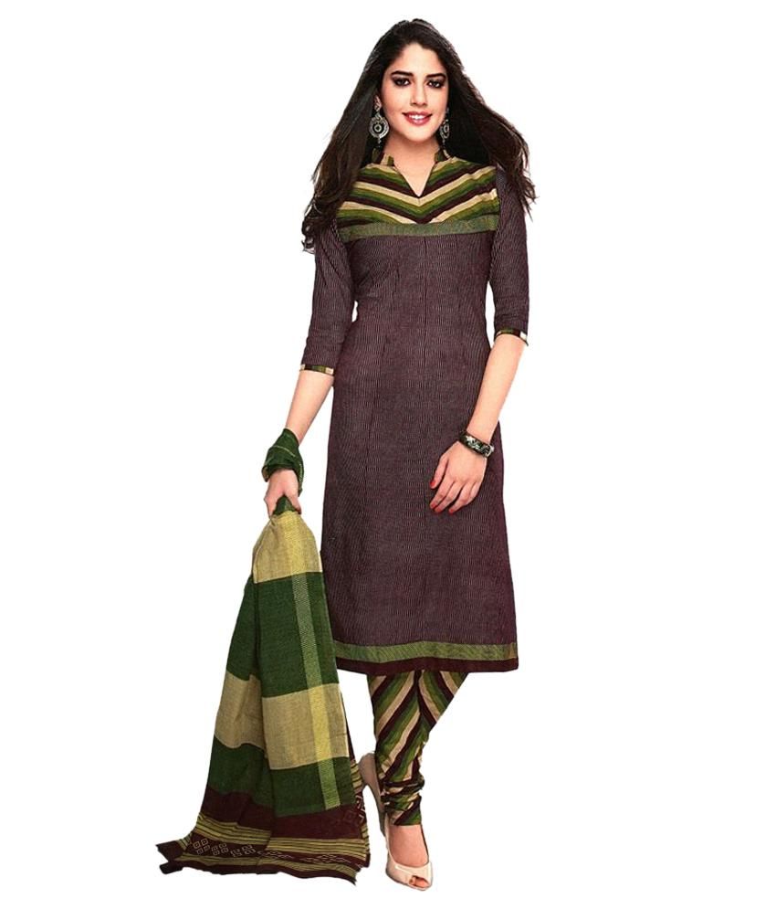 Reya Brown and Grey cotton Straight Unstitched Dress Material