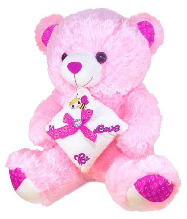 Tickles Pink Sitting Cute Teddy with ILU Pillow Stuffed Soft Plush ...