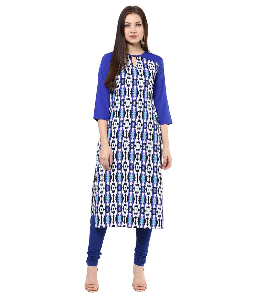 blue crepe printed floral kurti