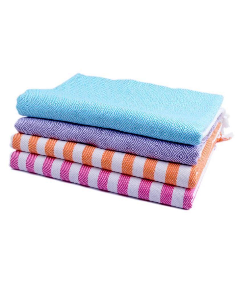     			Sathiyas - Multicolor Cotton Striped Bath Towel (Pack of 4)