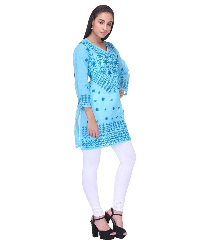 sky blue plain kurti design