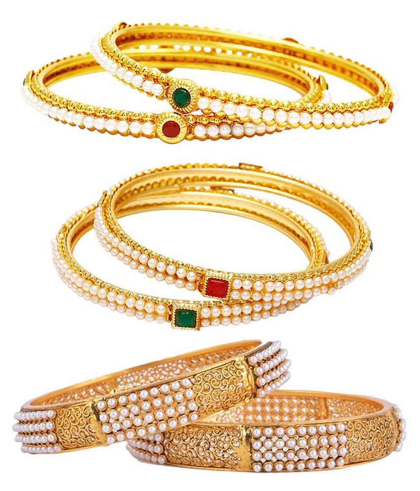 Jewels Galaxy Designer Pearl Bangles Collection (Pack of 6) Buy Jewels Galaxy Designer Pearl