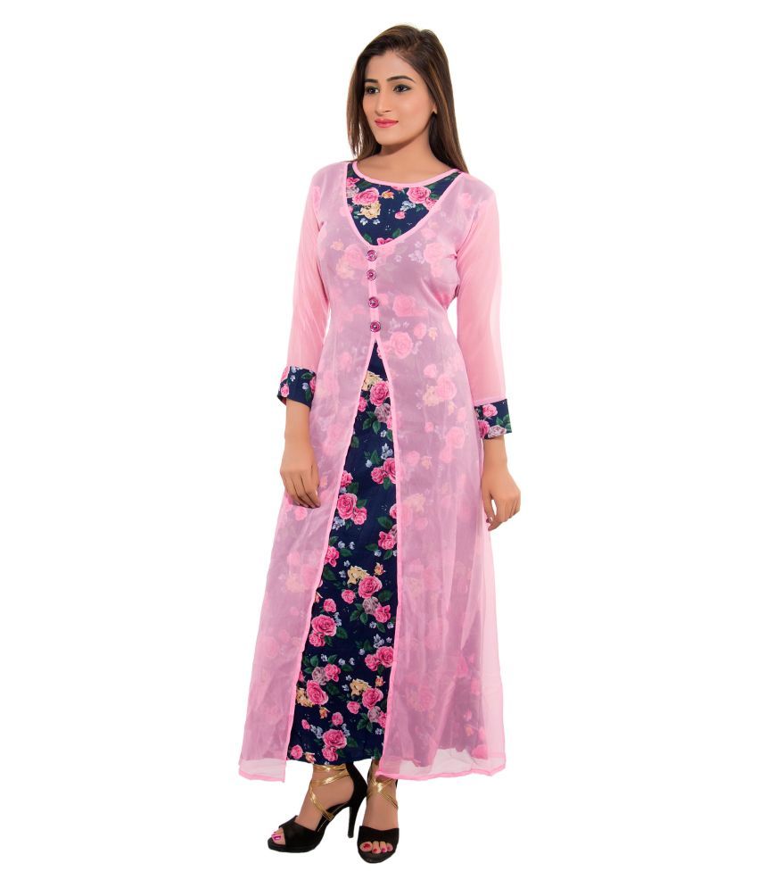 Feminine Pink Polyester Front Slit Kurti - Buy Feminine Pink Polyester ...