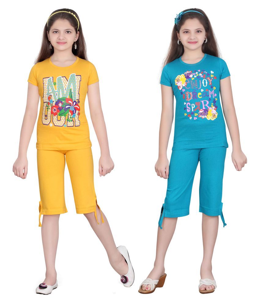     			Sini Mini Multicolor Cotton Capris - Pack of 2