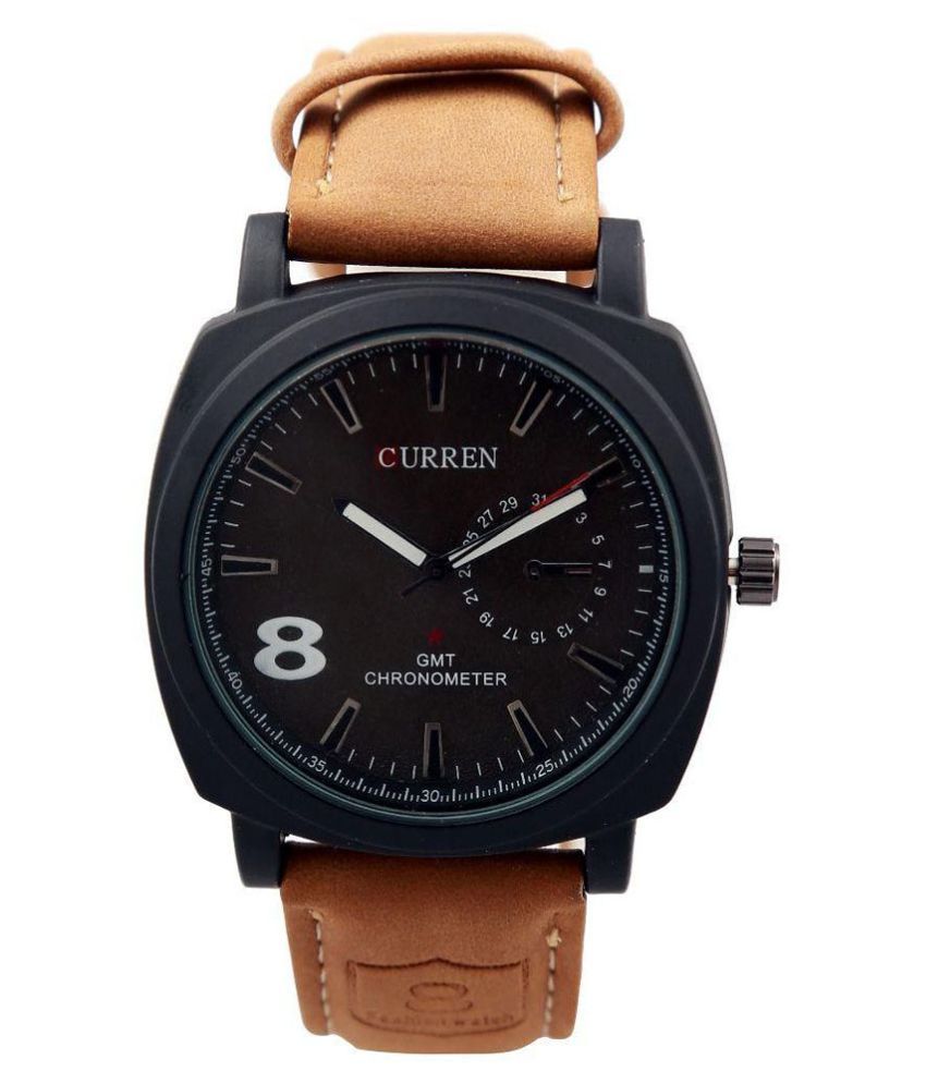 curren tan leather analog watch