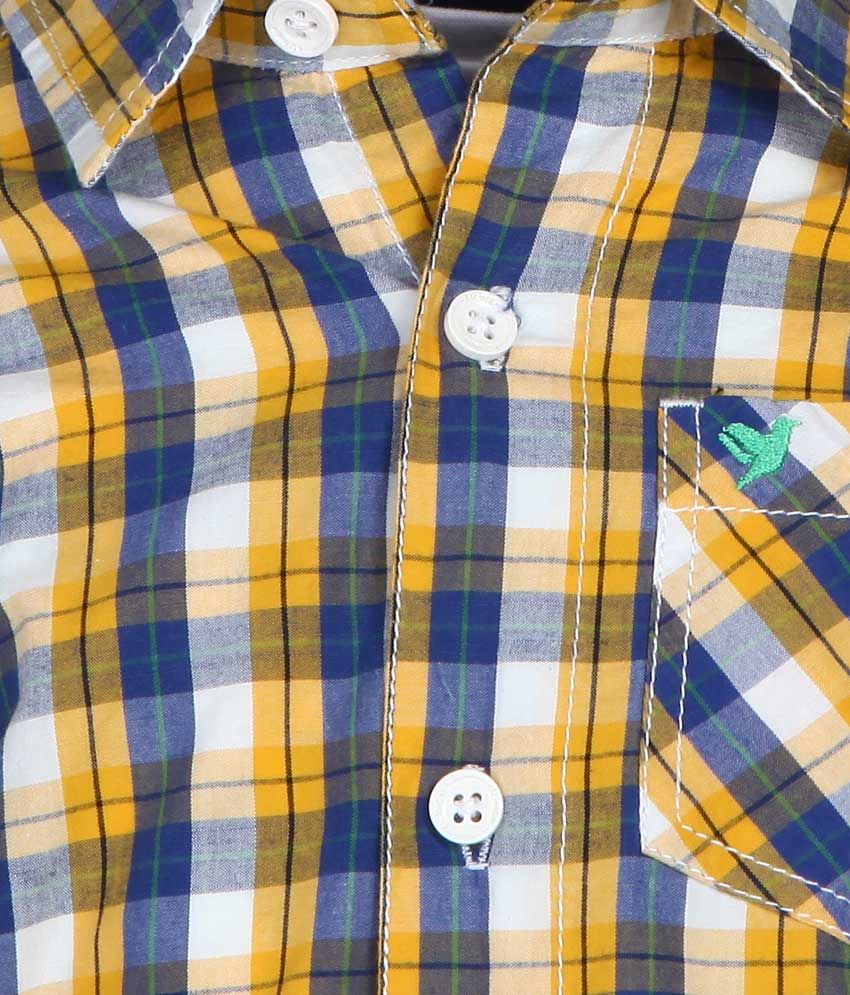 612 League Yellow & Blue Checked Regular Fit Shirt With T-Shirt - Buy ...