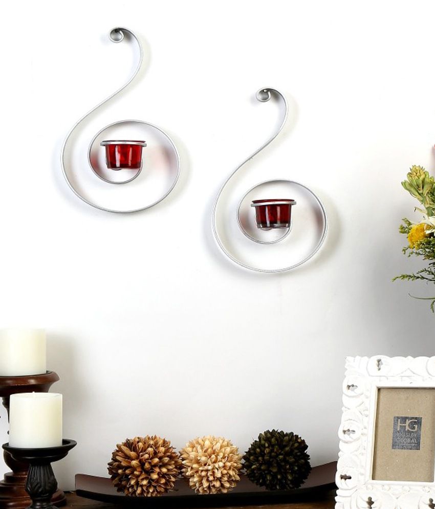     			Hosley Silver Decorative Wall Sconce With Red Glass And Free Tealights - Buy 1 Get 1 Free