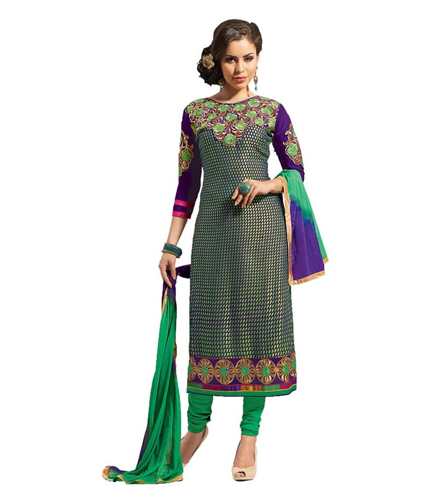 Indian Wear Online Green Faux Georgette Semi Stitched Dress Material ...