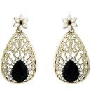 The Jewelbox Pear Flower Filigree Antique Rhodium Pearl Black Earring for Women