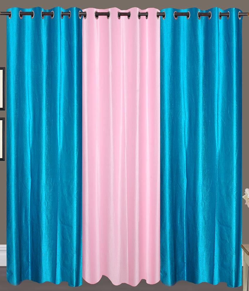     			Tanishka Fabs Solid Semi-Transparent Eyelet Curtain 7 ft ( Pack of 3 ) - Blue