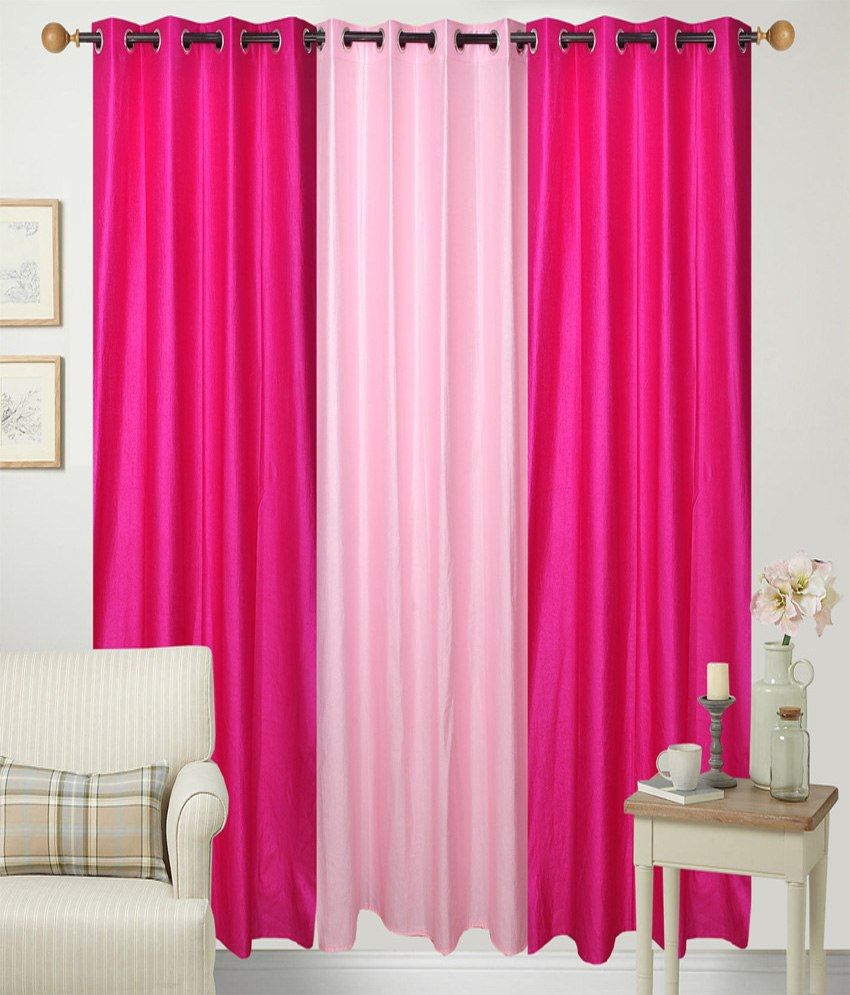     			Tanishka Fabs Solid Semi-Transparent Eyelet Curtain 7 ft ( Pack of 3 ) - Pink