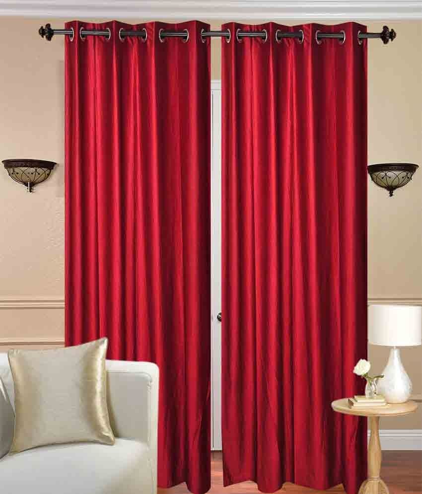     			Tanishka Fabs Solid Semi-Transparent Eyelet Curtain 7 ft ( Pack of 1 ) - Red