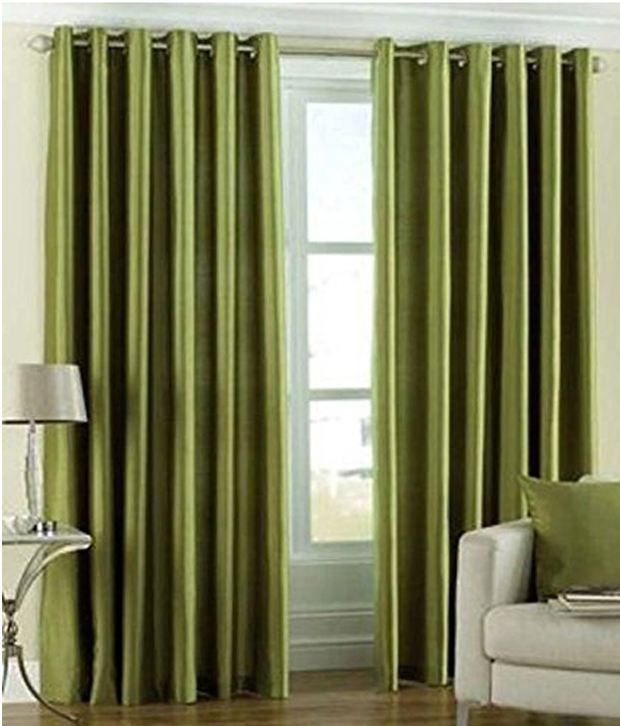     			Tanishka Fabs Solid Semi-Transparent Eyelet Curtain 7 ft ( Pack of 2 ) - Green