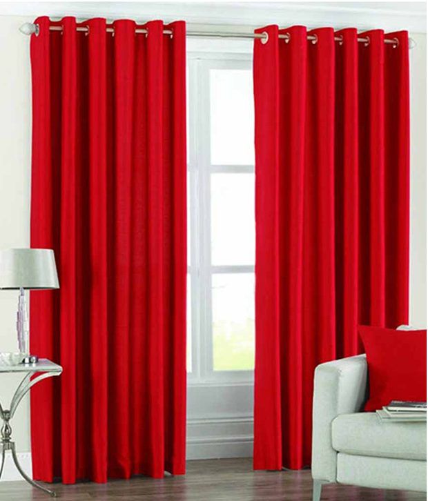     			Tanishka Fabs Solid Semi-Transparent Eyelet Curtain 7 ft ( Pack of 2 ) - Red