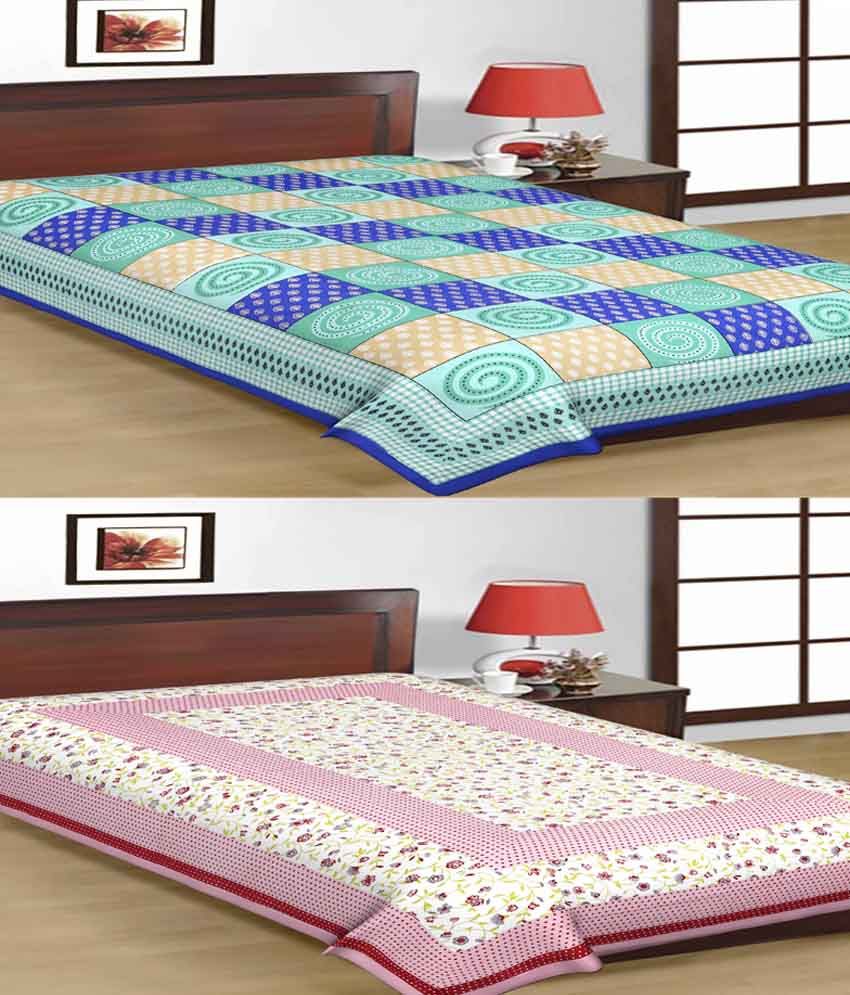     			UniqChoice 100% Cotton Jaipuri Traditional Printed 2 Single BedSheet