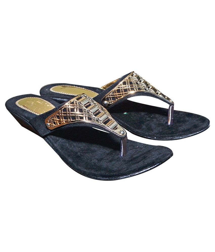 Port Black Flat Without Back Strap Sandals Price in India- Buy Port Black Flat Without Back 