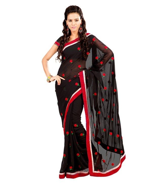 Mmf Black Pure Chiffon Saree Buy Mmf Black Pure Chiffon Saree Online 0173