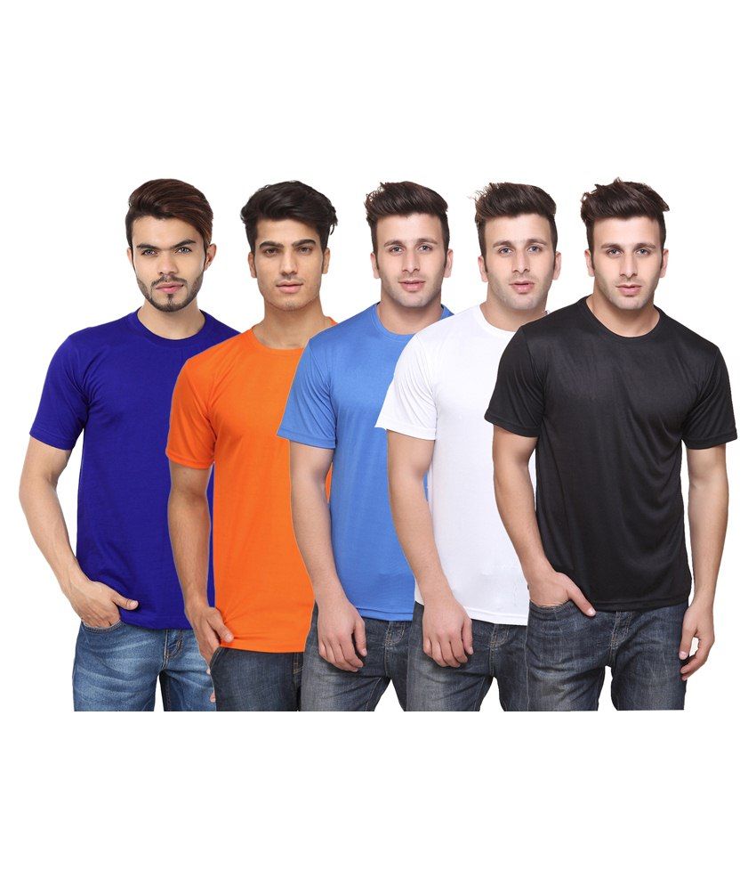     			Funky Guys Polyester Slim Fit Solid Half Sleeves Men's Round Neck T-Shirt - ( Pack of 5 )