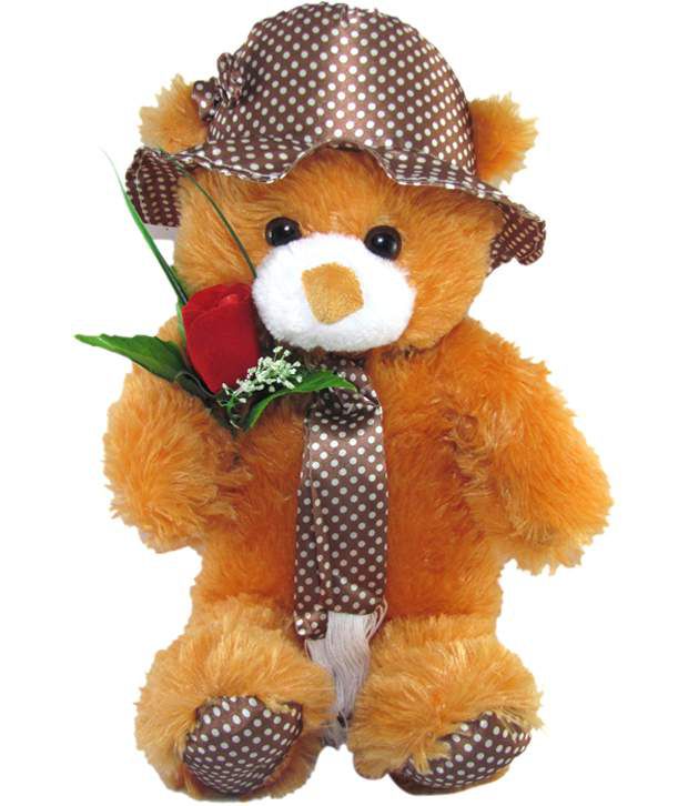     			Tickles Cap Teddy with Rose Stuffed Soft Plush Animal Toy (Size: 36 cm Color: Brown)
