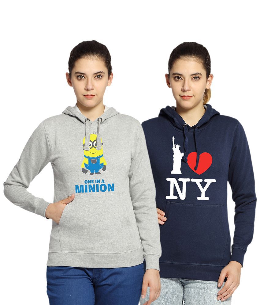 Buy Adro Pack of 2 Gray & Navy Blue Cartoon Minion & New York Printed  Hooded Sweatshirts Online at Best Prices in India - Snapdeal