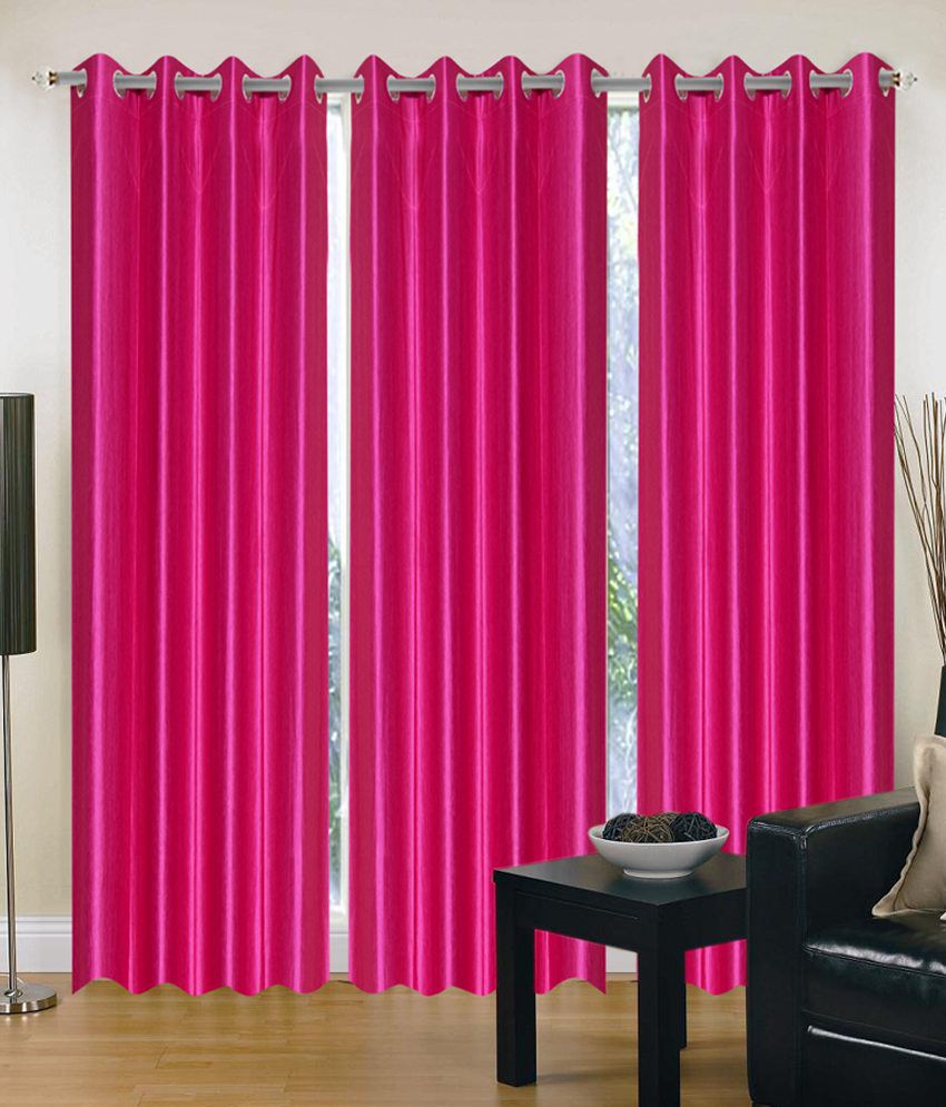    			Tanishka Fabs Solid Semi-Transparent Eyelet Curtain 7 ft ( Pack of 3 ) - Pink