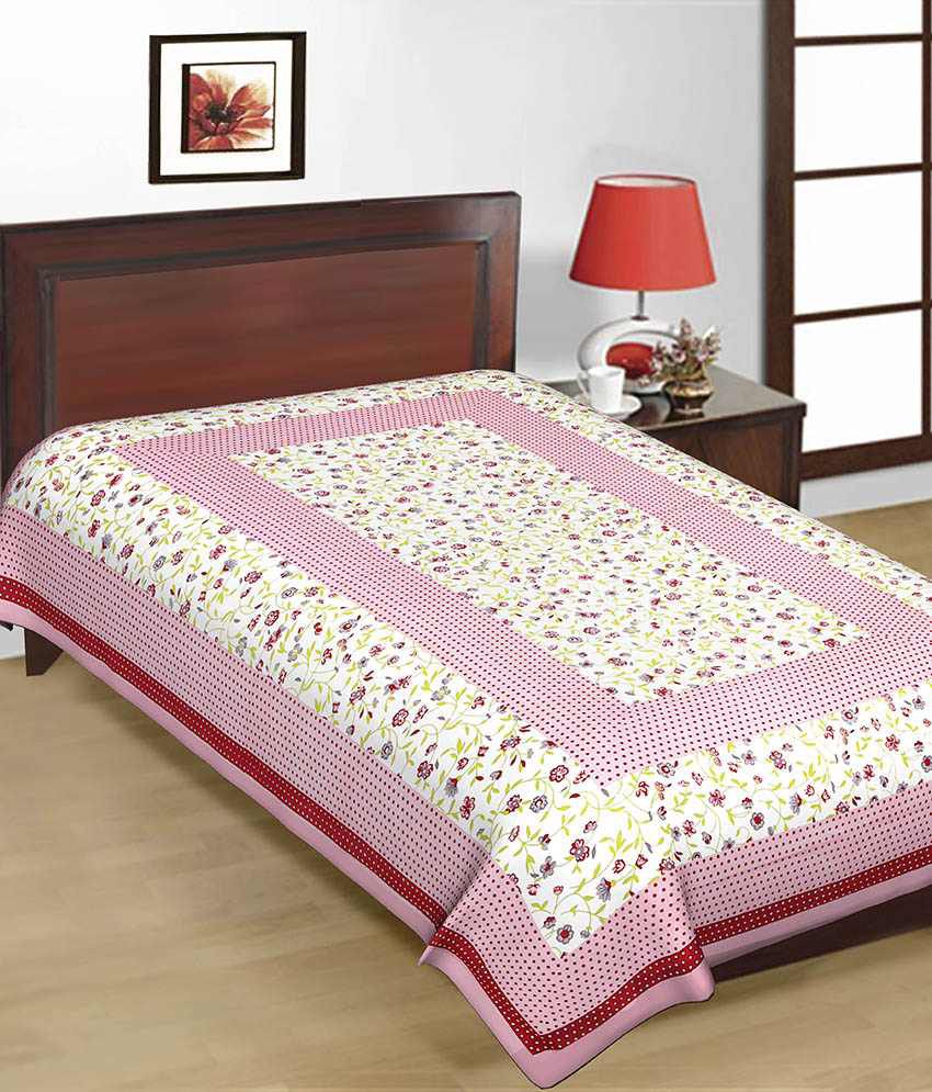     			UniqChoice 100% Cotton Pink Jaipuri Traditonal Single Bed Sheet