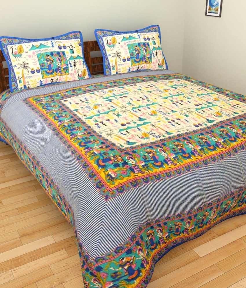     			UniqChoice Multicolour Cotton Double Bedsheet With 2 Pillow Cover