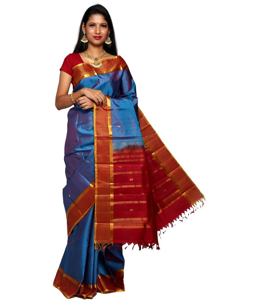 Co Optex Cotton Sarees Online Shopping Co-optex Blue & Red Salem Silk Saree with Blouse Piece - Buy Co-optex