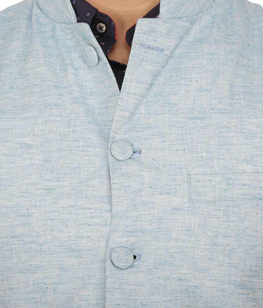 Inspire Clothing Inspiration Blue Half Sleeves Linen Nehru Jacket - Buy ...