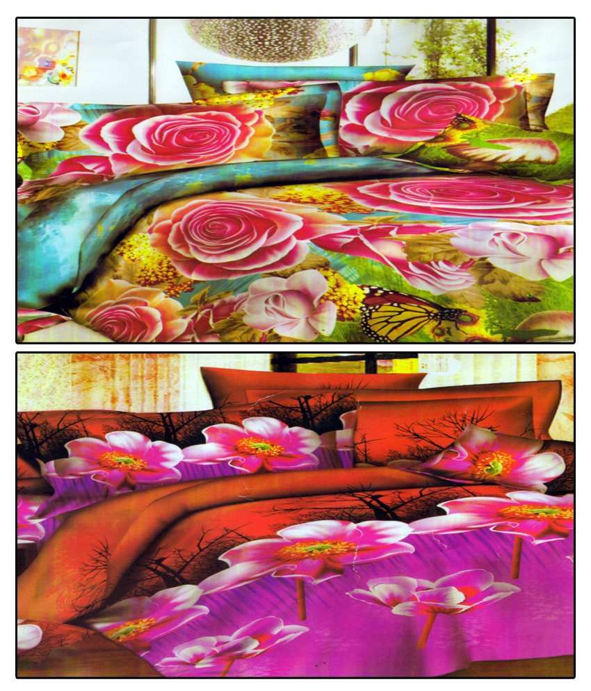 Paprika Combo Of Purple Pink 3d Floral Printed Double Bed Sheet With 4 Pillow Covers Buy Paprika Combo Of Purple Pink 3d Floral Printed Double Bed Sheet With 4 Rose 🌹making tutorial.rose painting on table cloth. snapdeal
