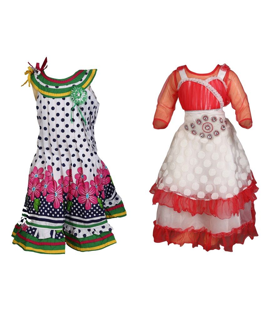 red and white combination frock