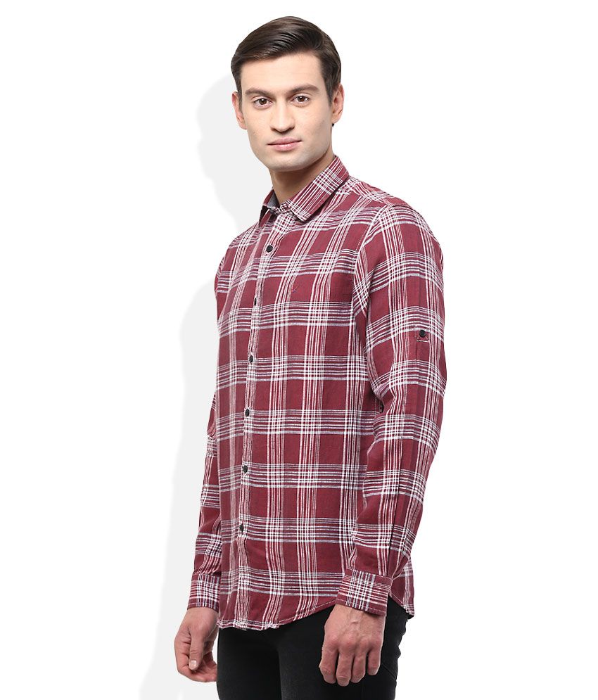 maroon checkered dress shirt