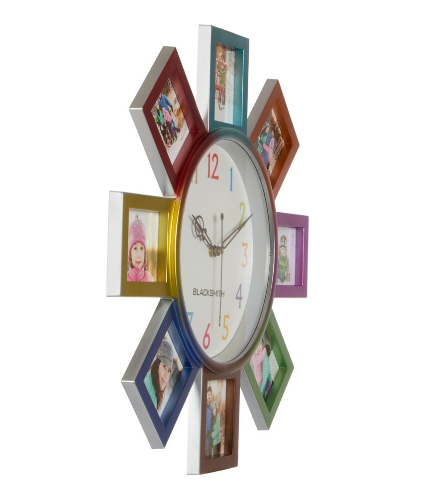 Blacksmith Multicoloured Plastic Wall Clock With Photo Frame