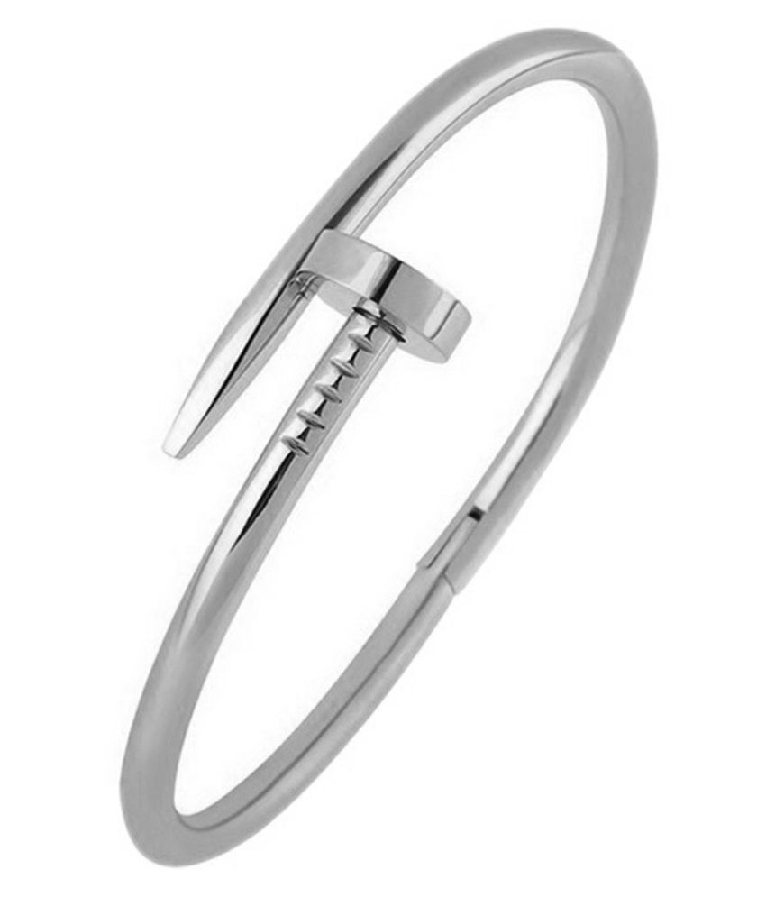     			The Jewelbox Silver Stainless Steel Geometrics Bangle