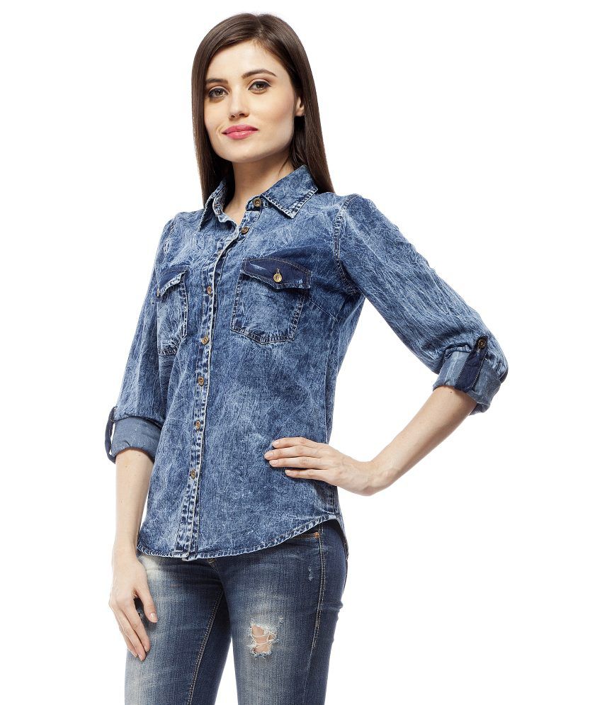     			StyleStone - Blue Denim Women's Shirt Style Top