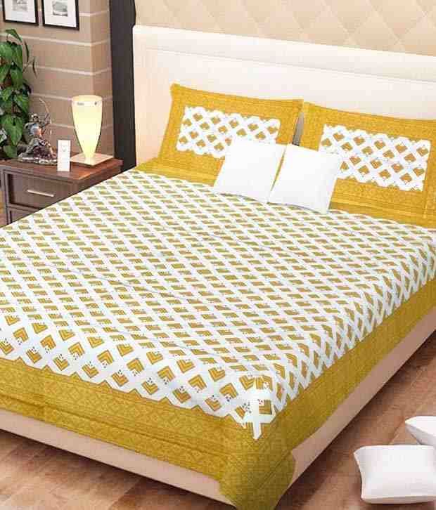     			Kismat Collection Cotton Printed Double Bedsheet with 2 Pillow Covers