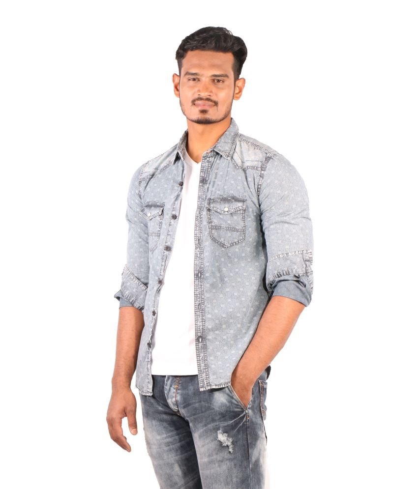 mens grey denim shirt uk