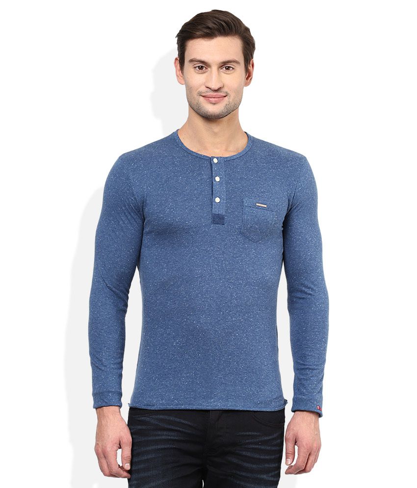 Being Human Blue Henley Neck Full Sleeves T-Shirt - Buy Being Human ...