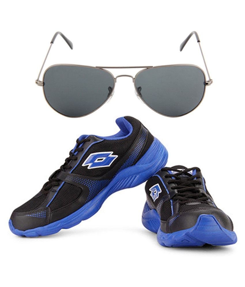 Lotto Black &amp; Blue Combo Of Sports Shoes &amp; Sunglasses