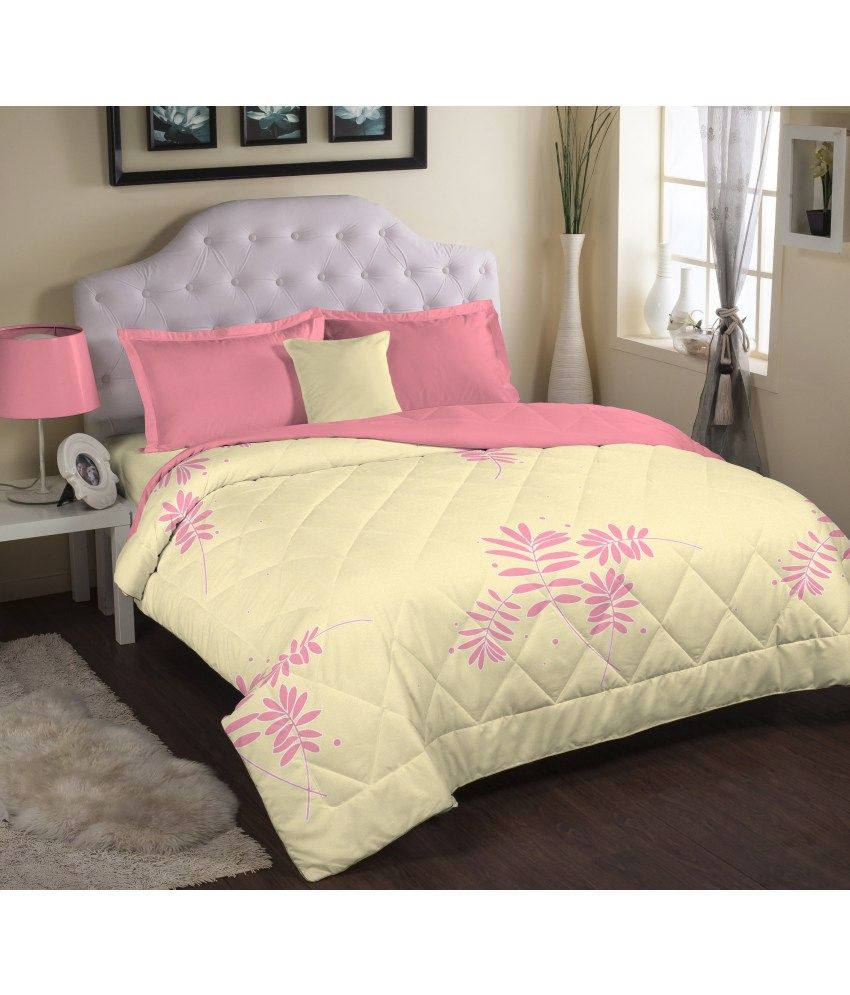 Portico New York Pink and Yellow Printed Cotton Comforter Buy Portico