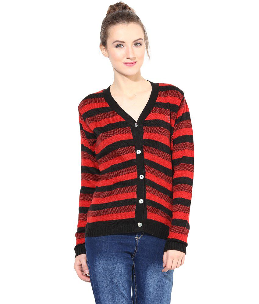 Buy The Vanca Red and Black Woollen Buttoned Cardigan Online at Best ...