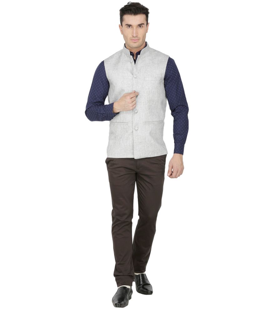 Inspire Clothing Inspiration Grey Half Sleeves Linen Nehru Jacket - Buy ...