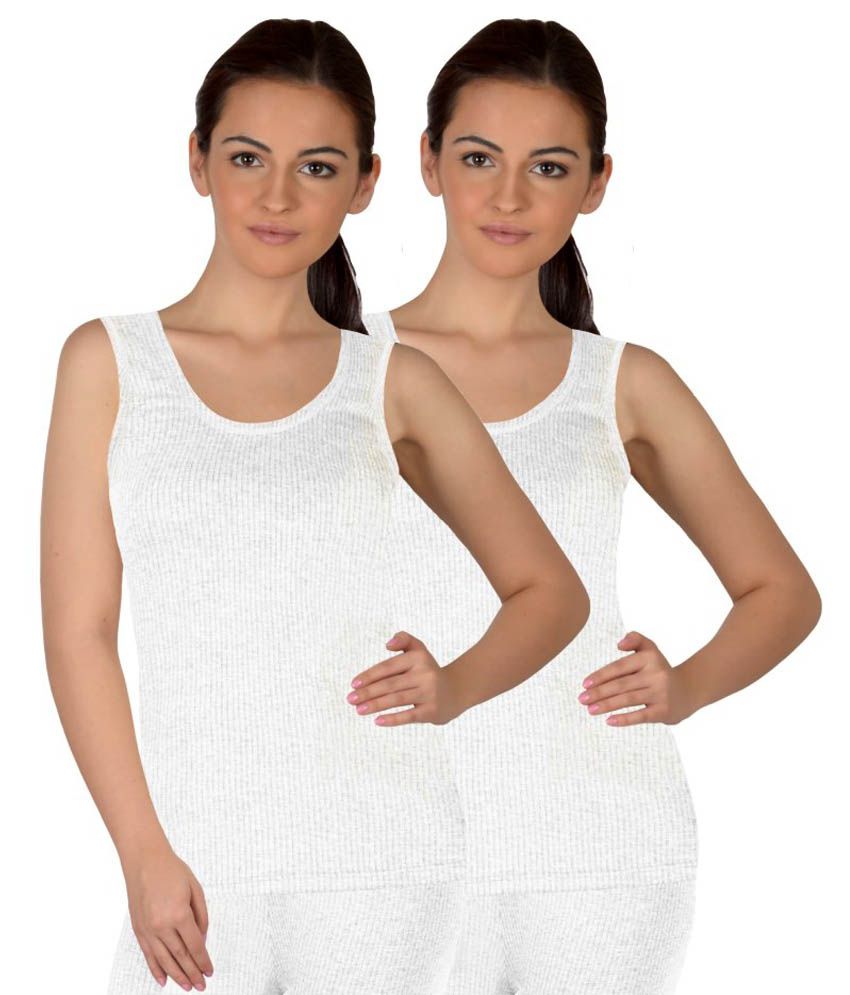     			Selfcare White Cotton Blend Thermal Pack Of 2