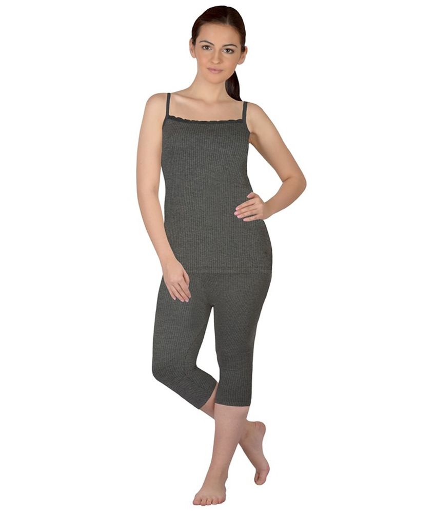     			Selfcare Gray Cotton Blend Thermal Top And Pyjama Set