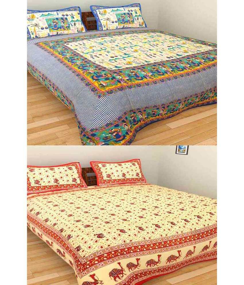     			Uniqchoice Multicolour Cotton 2 Double BedSheet With 4 Pillow Cover