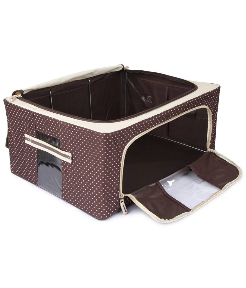 UberLyfe Foldable Cloth Storage Box with Steel Frames (Brown Polka Dot
