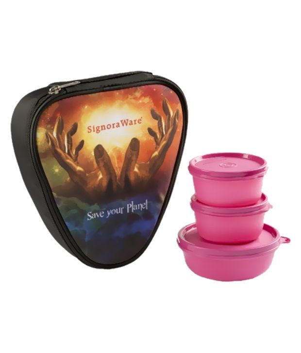 Signoraware Galaxy Sleek Lunch Box Set Pink 700 ml