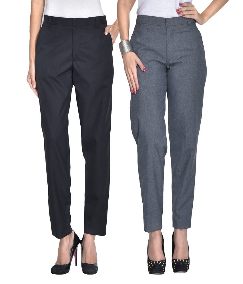 Buy Iheart Black Cotton Trousers - Pack of 2 Online at Best Prices in ...